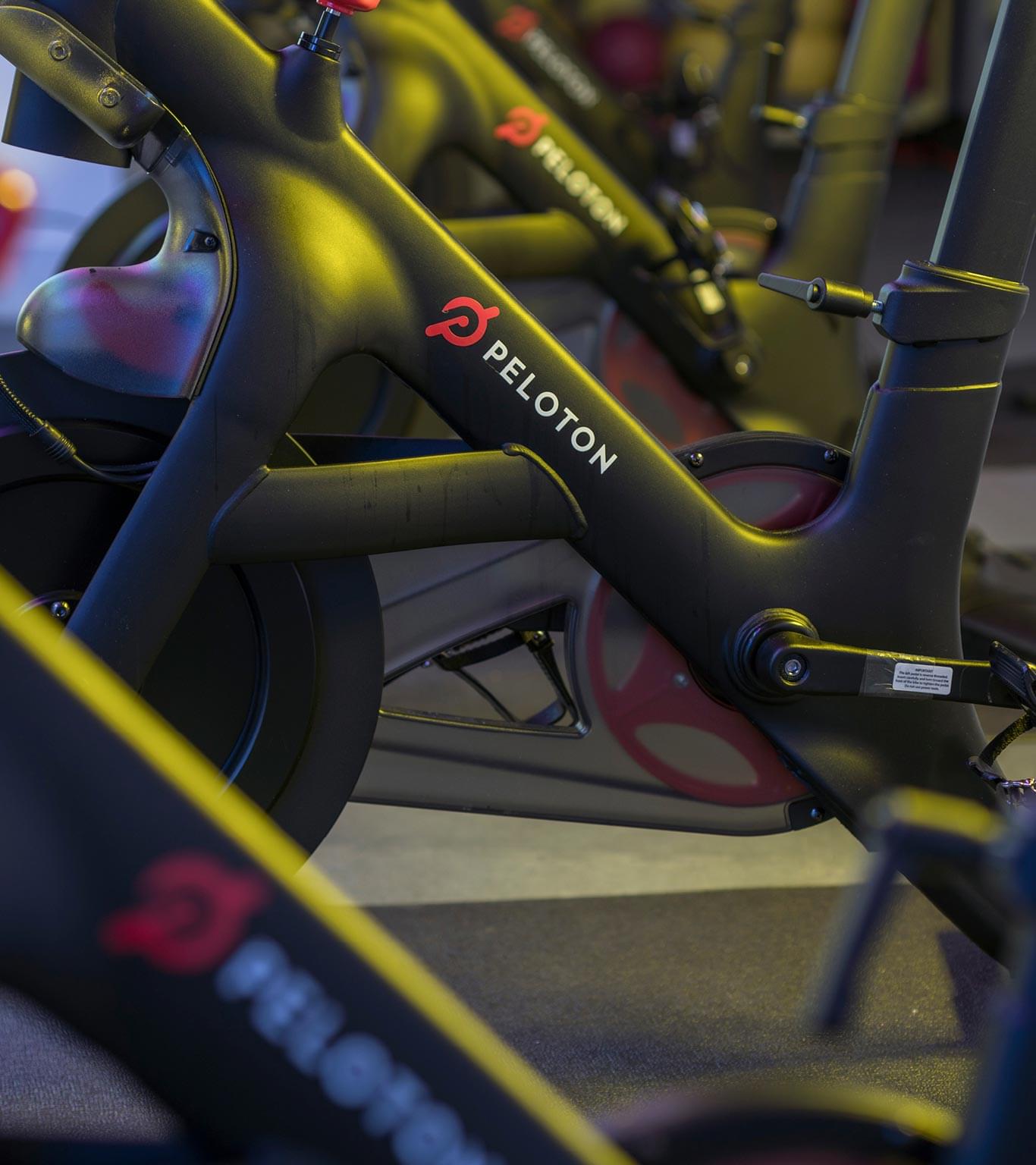 Exercise bike with Peloton branding